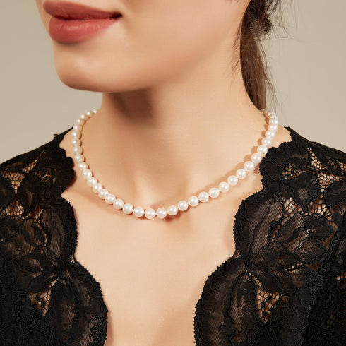 Classic White Round Freshwater Pearl Necklace, Sterling Silver Clasp - House Of Pearls